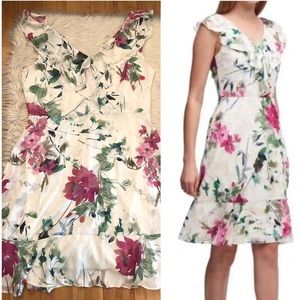 DKNY White Multi Floral Chiffon V-Neck Ruffle Flowy Fit & Flare Women Dress 12
